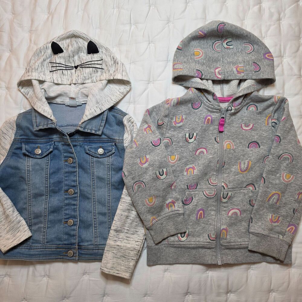 Cat & Jack Girls Rainbow Zip up and Cat Jean Jacket Bundle 5T